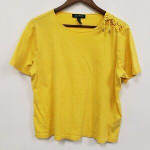 Lauren Ralph‎ Lauren Womens Short Sleeve Equestrian Top Size 1X Yellow Preppy